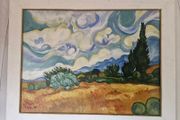 Original Handpainted Van Gogh "Cypress Trees" Reproduction  Oil on Canvas