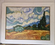 Original Handpainted Van Gogh "Cypress Trees" Reproduction  Oil on Canvas