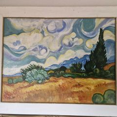 Original Handpainted Van Gogh "Cypress Trees" Reproduction  Oil on Canvas