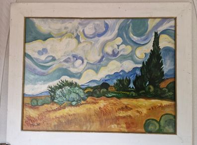 Original Handpainted Van Gogh "Cypress Trees" Reproduction  Oil on Canvas