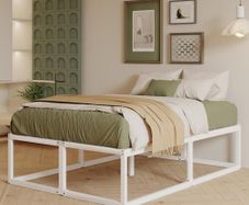 46 cm High Double Bed Frame 135x190 cm, Heavy Duty Metal 4ft6 Double Bed with Sturdy Slats Support, Large Underbed Storage, Noise Free, Easy Assembly, White