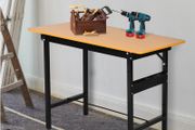 100 cm Foldable Garage Work Bench, Craft Table MDF Workstation, Heavy-duty Steel Frame with Ruler, Protractor
