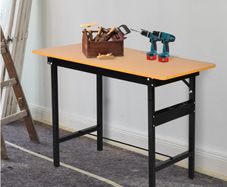 100 cm Foldable Garage Work Bench, Craft Table MDF Workstation, Heavy-duty Steel Frame with Ruler, Protractor