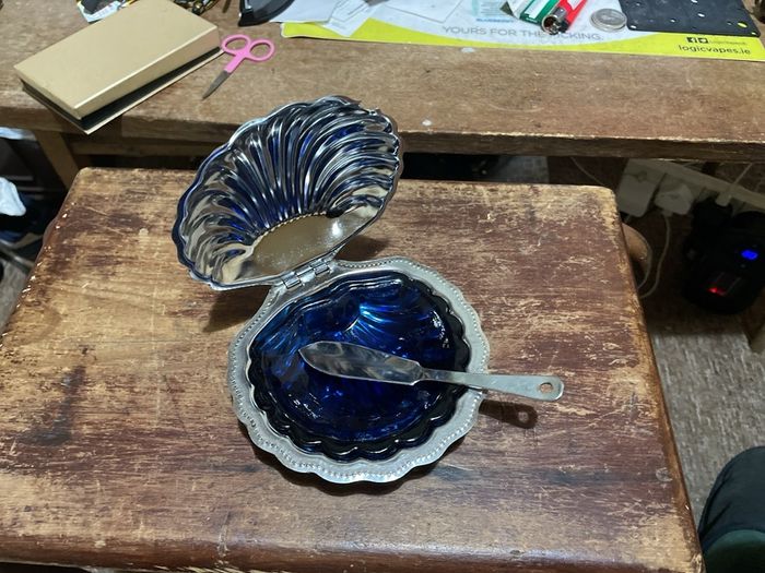 Stainless steel + Cobalt blue vintage condiment dish
