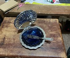 Stainless steel + Cobalt blue vintage condiment dish