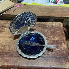 Stainless steel + Cobalt blue vintage condiment dish