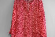 Pre Owned Red &amp; White Patterned Beach Tunic Top