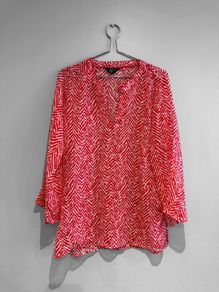 Pre Owned Red & White Patterned Beach Tunic Top