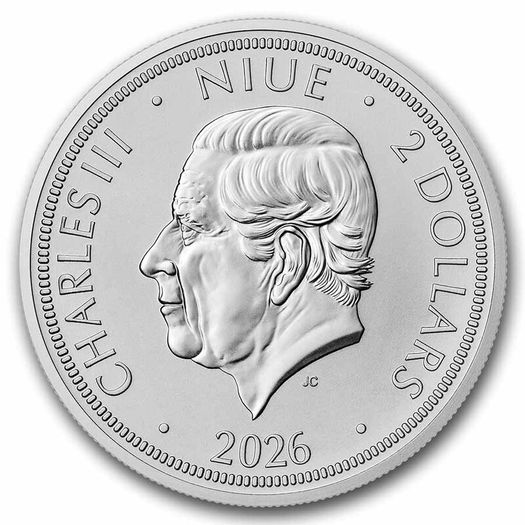 2026 Niue 2 Dollars 1 oz Czech Lion Silver Coin (In Capsule). Mintage 5,500 coins.