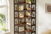 7 Tier L Shaped Corner Bookcase Freestanding Rustic Brown &amp; Black