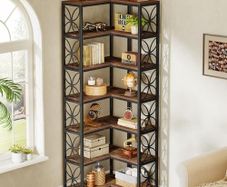 7 Tier L Shaped Corner Bookcase Freestanding Rustic Brown & Black