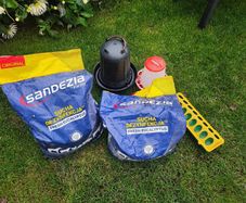 Chicken feeding and disinfectant.