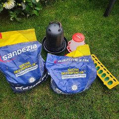 Chicken feeding and disinfectant.