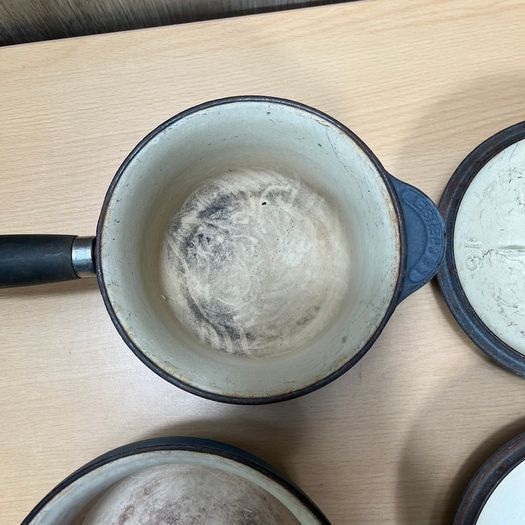 Set Of 3 Le Creuset Cast iron Enamel Pans 16 18 20cm Grey Farmhouse