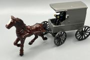 Vintage Cast Iron Metal Amish Driver on Horse Drawn Carriage Buggy Wagon