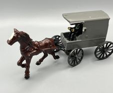 Vintage Cast Iron Metal Amish Driver on Horse Drawn Carriage Buggy Wagon