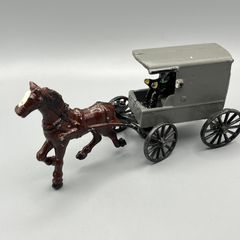 Vintage Cast Iron Metal Amish Driver on Horse Drawn Carriage Buggy Wagon
