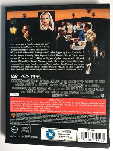 L.A. Confidential [1997] Russell Crowe, Guy Pearce, Kevin Spacey, Kim Basinger & Danny DeVitio [Movie DVD] Academy Award Winner