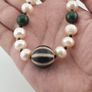 Genuine Freshwater Pearl & Green Jade Statement Necklace with Melon Dzi Pendant Image 6