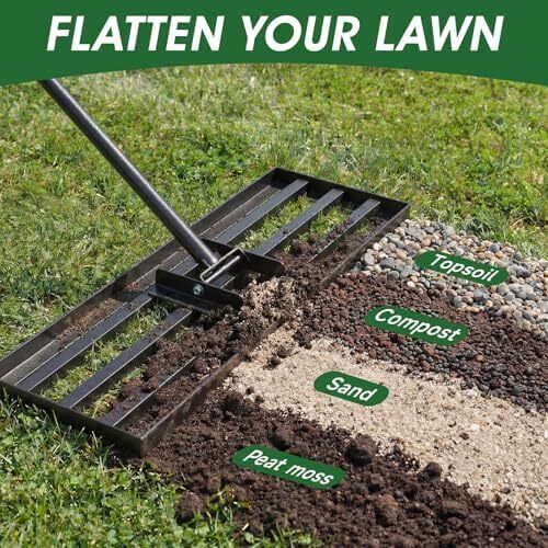 Lawn Leveling Rake  Level Your Lawn 3X Faster, 43x25cm,Perfect Weight Balance, Heavy Duty Gardening Tools with Adjustable Handle, Not Too Heavy,Not Too Small,Easy for Soil & Sand Spreading for Garden