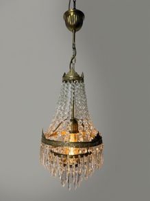Vintage French Brass & Glass Cascading Chandelier