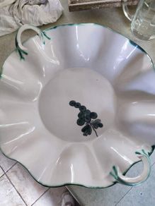 Art Nouveau BUTTERFLY FRUIT BOWL With two handles   Soft Neutral Colors with lovely green rim.