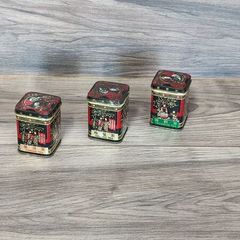 oriental asian vintage X3 empty tea tin set container collectables