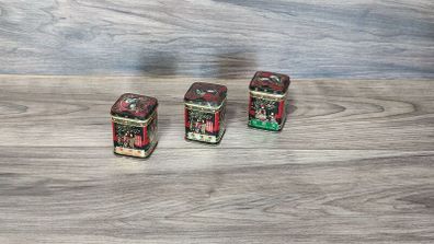 oriental asian vintage X3 empty tea tin set container collectables