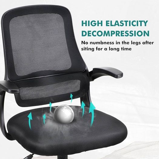 Adjustable ergonomic mesh swivel chair, office and study seat with lumbar support, height adjustment, 360 rotation, 90 flip-up armrests for home office(Black)
