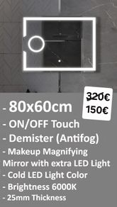 LED Bathroom Mirror 80x60cm Makeup Antifog Demister