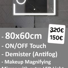 LED Bathroom Mirror 80x60cm Makeup Antifog Demister