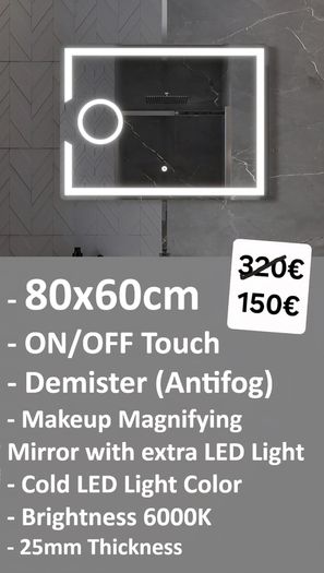 LED Bathroom Mirrors Selection Clock Speakers Bluetooth Demister Antifog Wi-Fi Weather Station Makeup