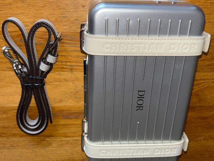 Genuine Christian Dior Rimowa X Pochette Personal shoulder bag in grey aluminium and grey leather Collector Square