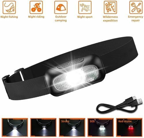 Rechargeable Head Torch 2 Pack, 5 Modes Bright LED Headlamp with Red Light, Lightweight Waterproof Hands-Free Head Torch for Camping, Running, Hiking, Adjustable Headband for Adults, Kids