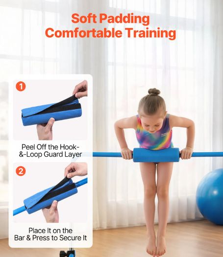 Kids Gymnastics Bar with Rings Adjustable Height Foldable Training Bar Ages 3 to 8