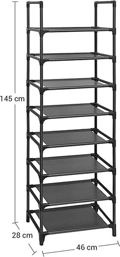 8-Tier Shoe Rack, Shoe Shelf, Shoe Storage Organiser, Space-Saving, 28 x 46 x 145 cm, Metal Frame, Non-Woven Fabric Shelves, for Hallway, Bedroom (FREE POSTAGE)