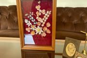 Vintage Mid Century Sea Shells in a Teak Shadow Box with Floral Design