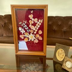 Vintage Mid Century Sea Shells in a Teak Shadow Box with Floral Design
