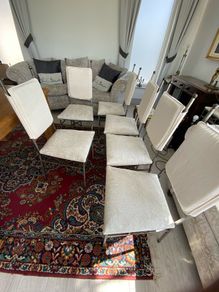 Set of 6 metal frame dining chairs with newly upholstered seats