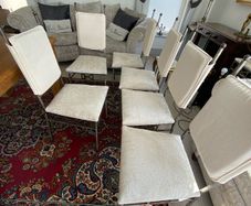 Set of 6 metal frame dining chairs with newly upholstered seats