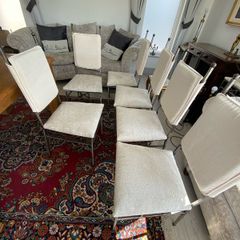 Set of 6 metal frame dining chairs with newly upholstered seats
