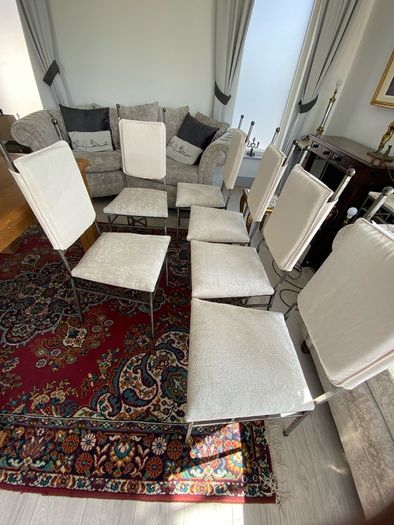 Set of 6 metal frame dining chairs with newly upholstered seats