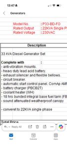 22 Kva  single phase generator