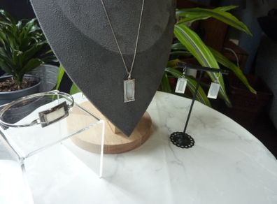Sterling Silver 925 Mother of Pearl Set. Pendant, Bangle and Earrings. Hallmarked London 2006