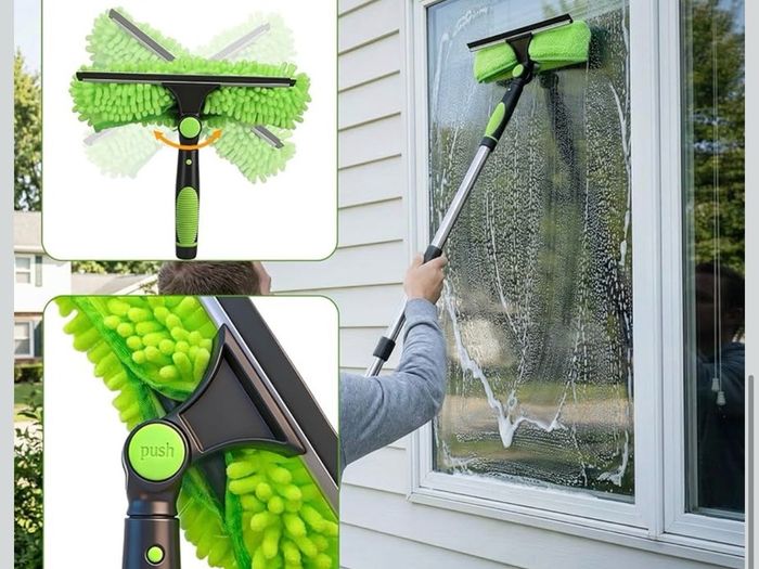 3M Window Cleaning Equipment with 400ML Window Cleaner, 2 in 1 Window Cleaning Kit with Window Squeegee and Microfiber Cloth for Indoor/Outdoor High Window