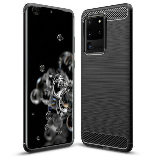 Samsung Galaxy S20 Ultra Case Cover Carbon Fiber Design Shockproof Black Armor - FHT02SMK3