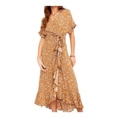 Mustard floral wrap dress | Stella Morgan. Size UK14