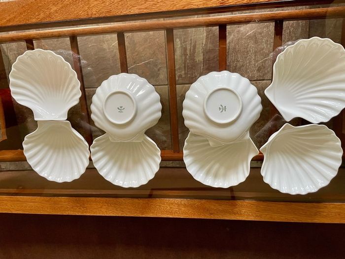 8 Vintage French White Porcelain Scallop Shell Dishes CNP France