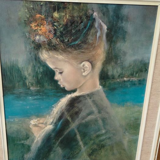 Vintage 1960a framed textured print entitled "Precious" by artist Armando Gentilini,  kitsch