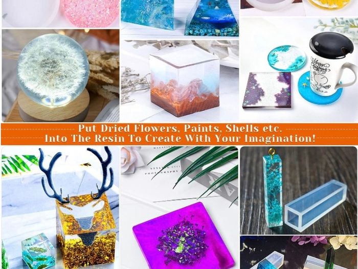 Epoxy Resin Moulds Silicone, Acejoz 12Pcs Resin Moulds Kit for Resin Casting with Sphere, Cube, Pyramid, Diamond, Square, Round and Crystal Pendants for Resin Epoxy, Candle, Soap, Bath Bomb (FREE POSTAGE)